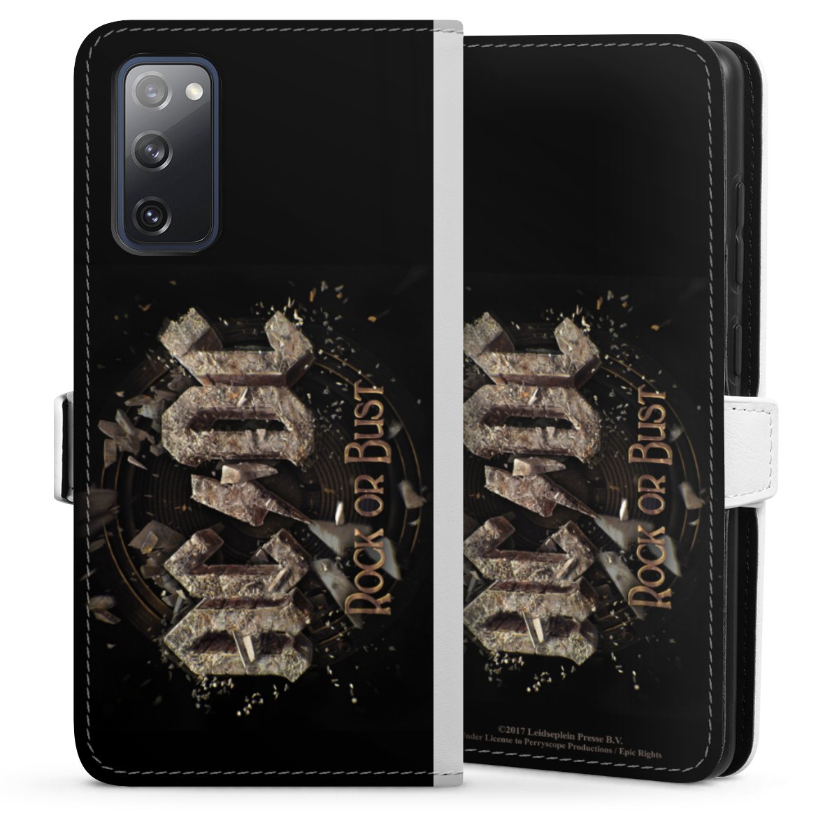 Galaxy S20 FE Handy Klapphülle Handyhülle aus Kunst Leder weiß Flip Case Acdc Official Licensed Product Rock Or Bust Sideflip mit Lasche