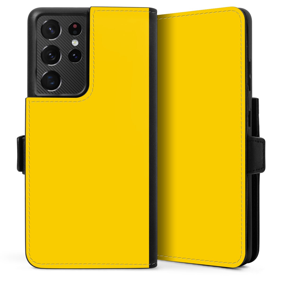 Galaxy S21 Ultra 5G Handy Klapphülle Handyhülle aus Kunst Leder schwarz Flip Case Yellow Unicoloured Colour Sideflip mit Lasche