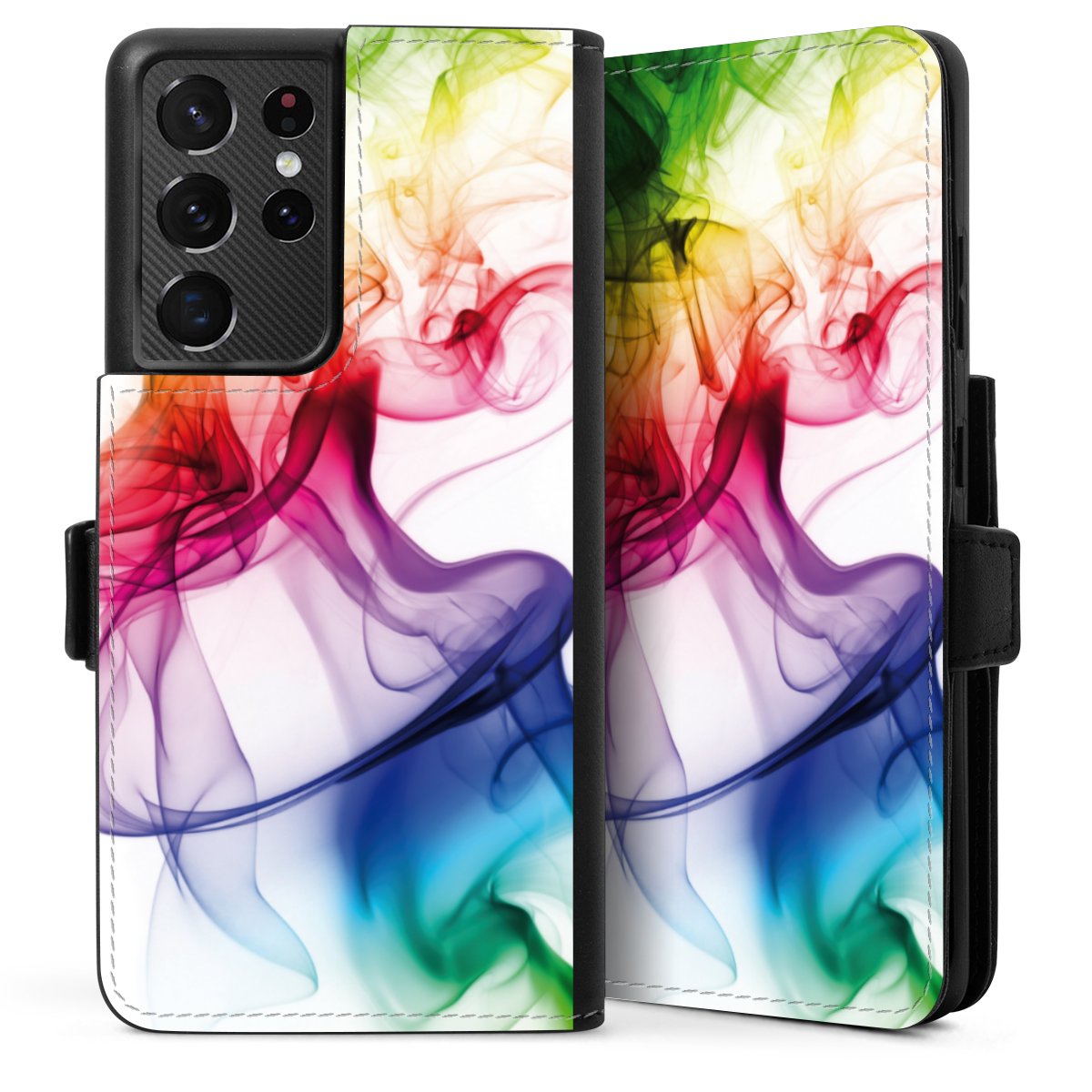 Galaxy S21 Ultra 5G Handy Klapphülle Handyhülle aus Kunst Leder schwarz Flip Case Water Colour Rainbow Sideflip mit Lasche