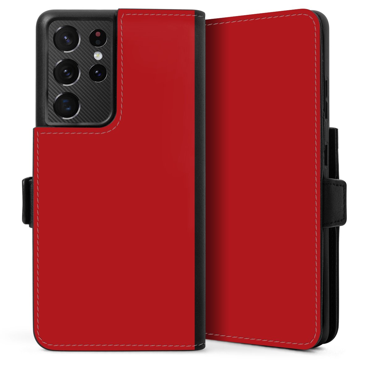 Galaxy S21 Ultra 5G Handy Klapphülle Handyhülle aus Kunst Leder schwarz Flip Case Colour Unicoloured Red Sideflip mit Lasche