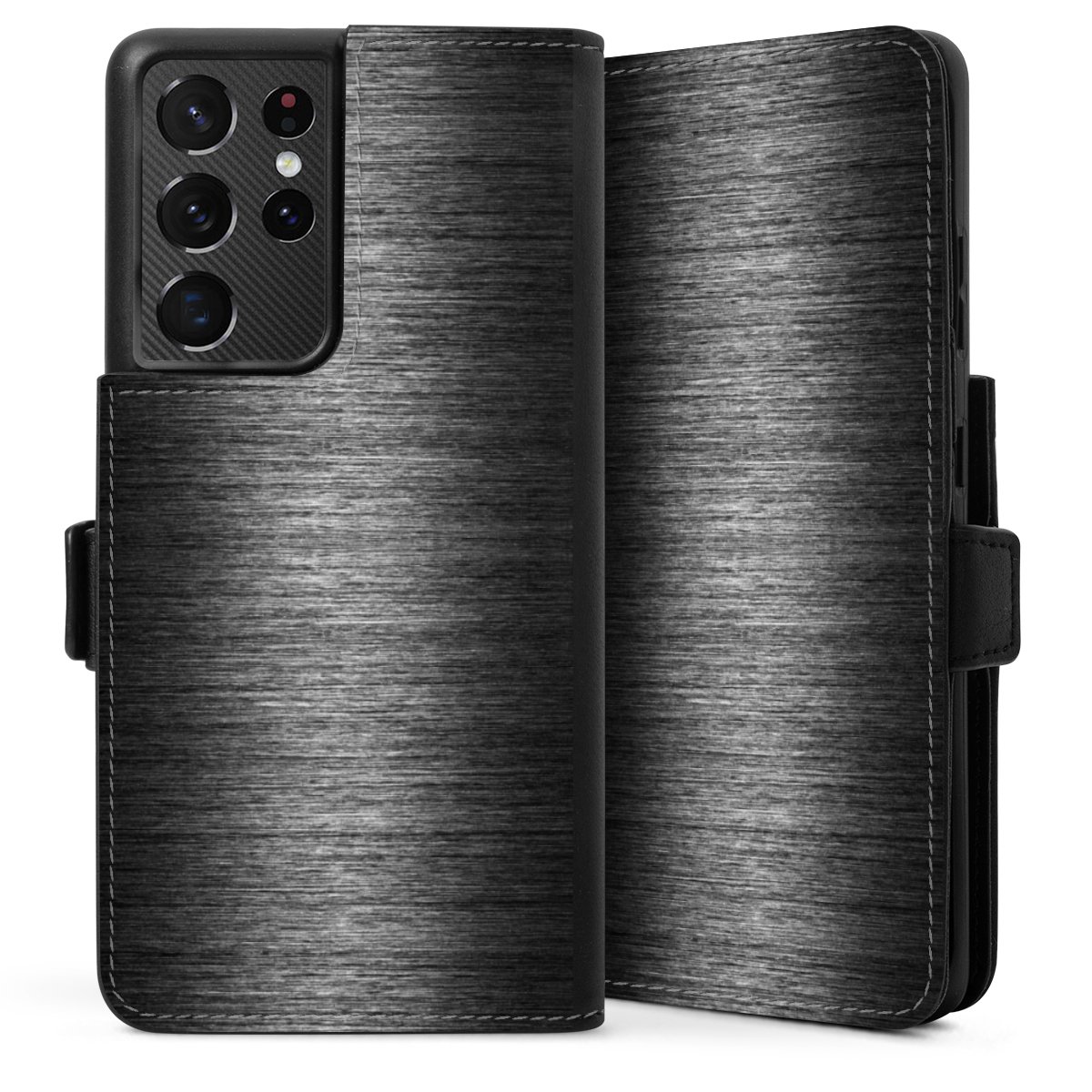 Galaxy S21 Ultra 5G Handy Klapphülle Handyhülle aus Kunst Leder schwarz Flip Case Metallic Look Anthracite Metal Sideflip mit Lasche