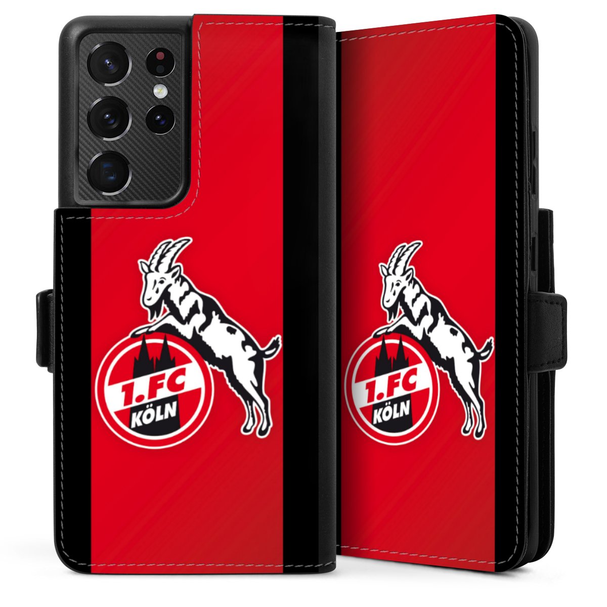 Galaxy S21 Ultra 5G Handy Klapphülle Handyhülle aus Kunst Leder schwarz Flip Case Official Licensed Product Billy Goat Hennes 1. Fc Köln Sideflip mit Lasche