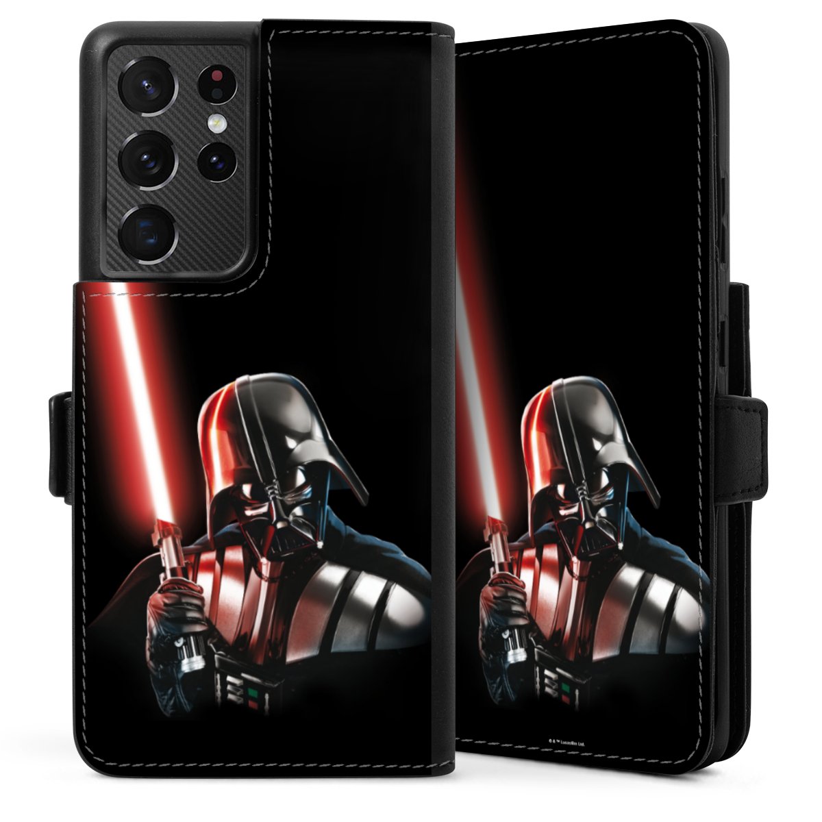 Galaxy S21 Ultra 5G Handy Klapphülle Handyhülle aus Kunst Leder schwarz Flip Case Star Wars Merchandise Darth Vader Sideflip mit Lasche