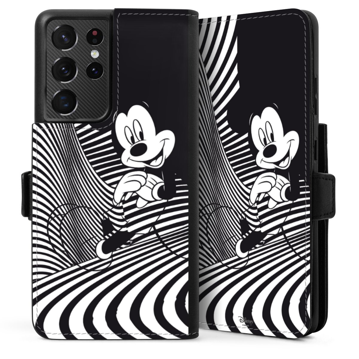 Galaxy S21 Ultra 5G Handy Klapphülle Handyhülle aus Kunst Leder schwarz Flip Case Disney Official Licensed Product Mickey Mouse Sideflip mit Lasche