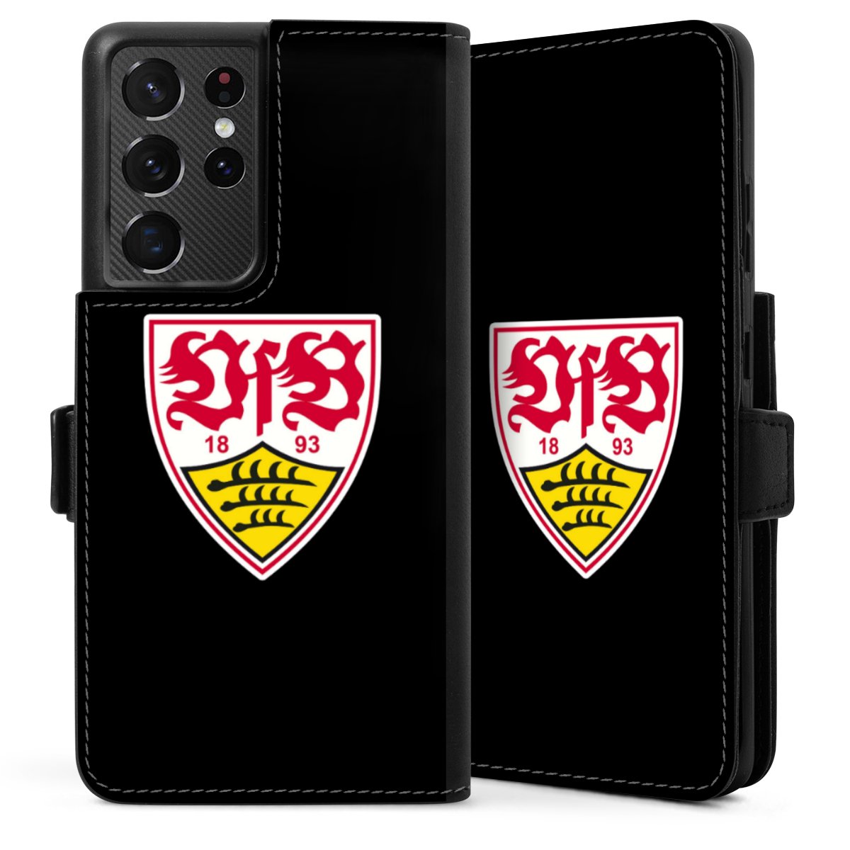 Galaxy S21 Ultra 5G Handy Klapphülle Handyhülle aus Kunst Leder schwarz Flip Case Vfb Stuttgart Official Licensed Product Coat Of Arms Sideflip mit Lasche