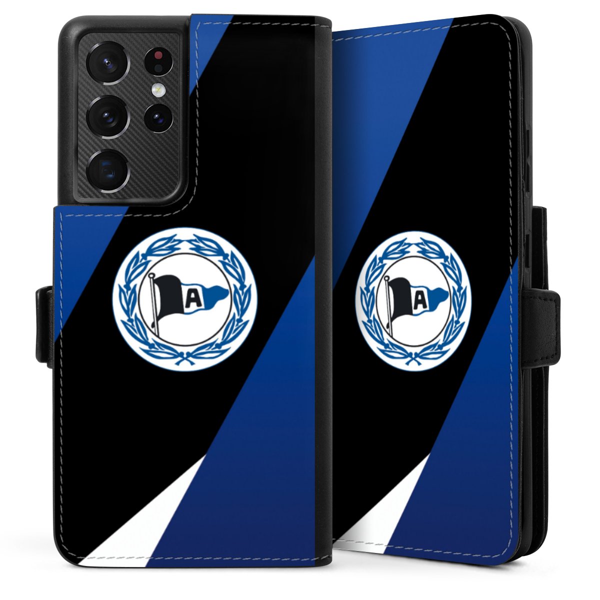 Galaxy S21 Ultra 5G Handy Klapphülle Handyhülle aus Kunst Leder schwarz Flip Case Official Licensed Product Arminia Bielefeld Dsc Sideflip mit Lasche