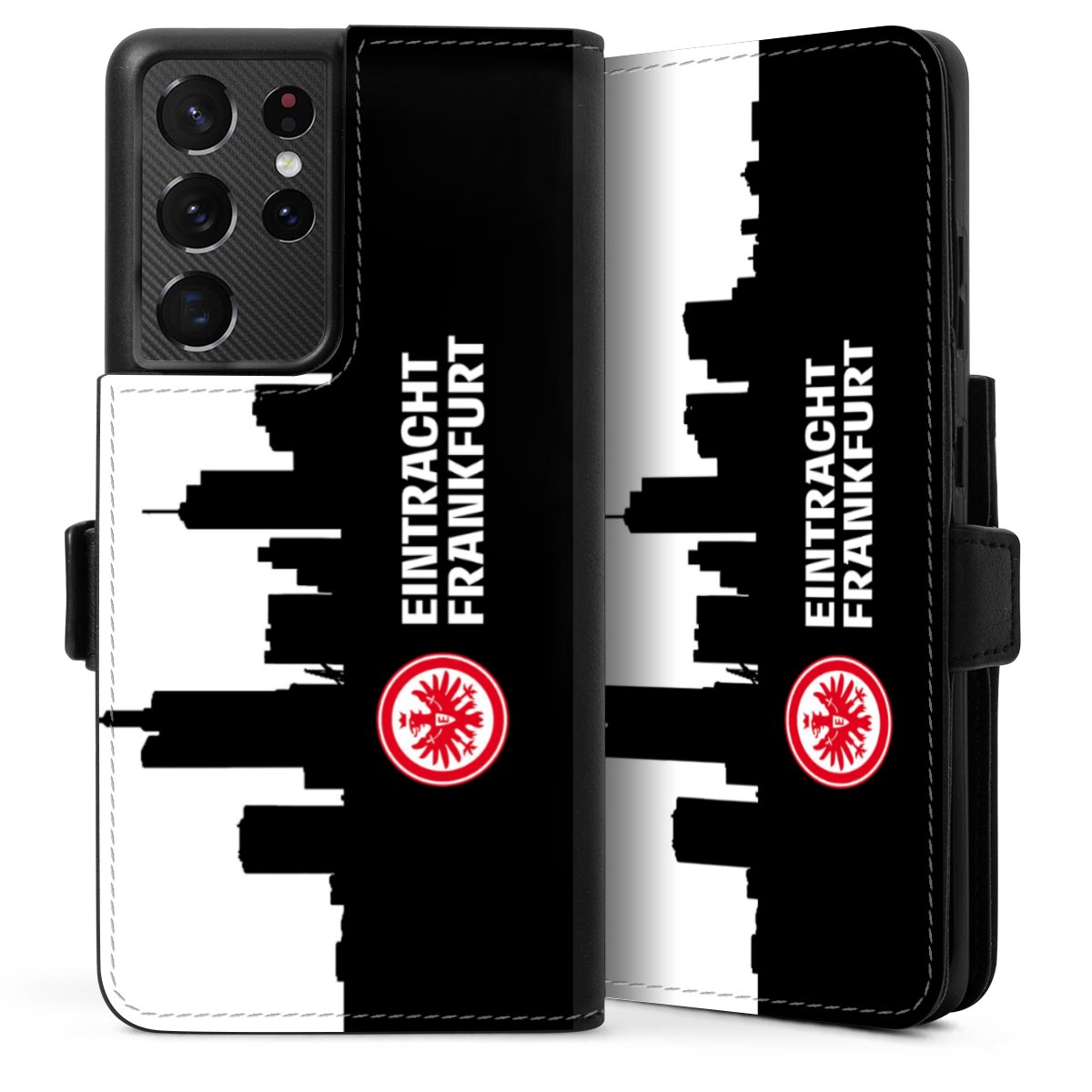 Galaxy S21 Ultra 5G Handy Klapphülle Handyhülle aus Kunst Leder schwarz Flip Case Sge Eintracht Frankfurt Official Licensed Product Sideflip mit Lasche