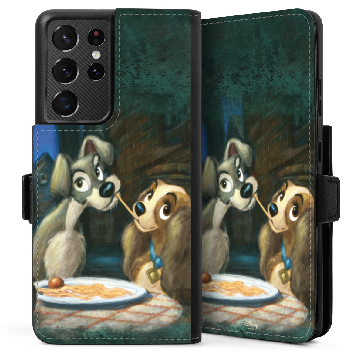 Galaxy S21 Ultra 5G Handy Klapphülle Handyhülle aus Kunst Leder schwarz Flip Case Lady And The Tramp Official Licensed Product Disney Sideflip mit Lasche