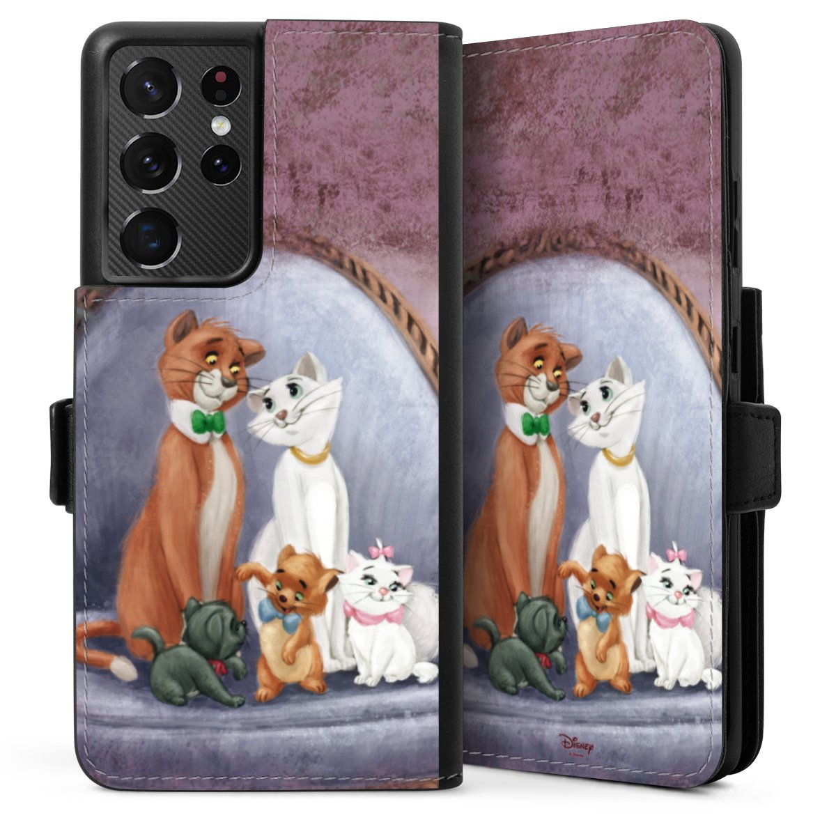 Galaxy S21 Ultra 5G Handy Klapphülle Handyhülle aus Kunst Leder schwarz Flip Case Official Licensed Product Disney Aristocats Sideflip mit Lasche