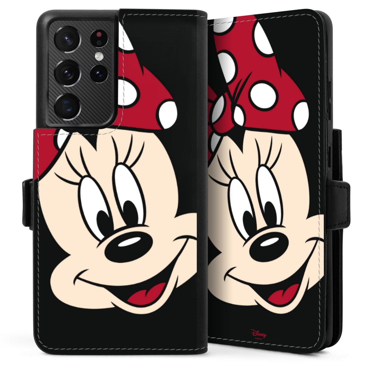 Galaxy S21 Ultra 5G Handy Klapphülle Handyhülle aus Kunst Leder schwarz Flip Case Minnie Mouse Official Licensed Product Disney Sideflip mit Lasche