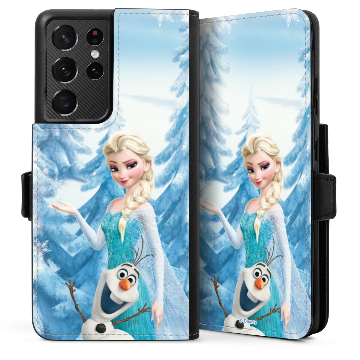 Galaxy S21 Ultra 5G Handy Klapphülle Handyhülle aus Kunst Leder schwarz Flip Case Official Licensed Product Frozen Elsa Disney Sideflip mit Lasche