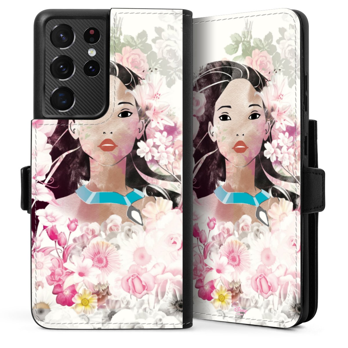 Galaxy S21 Ultra 5G Handy Klapphülle Handyhülle aus Kunst Leder schwarz Flip Case Pocahontas Official Licensed Product Disney Sideflip mit Lasche