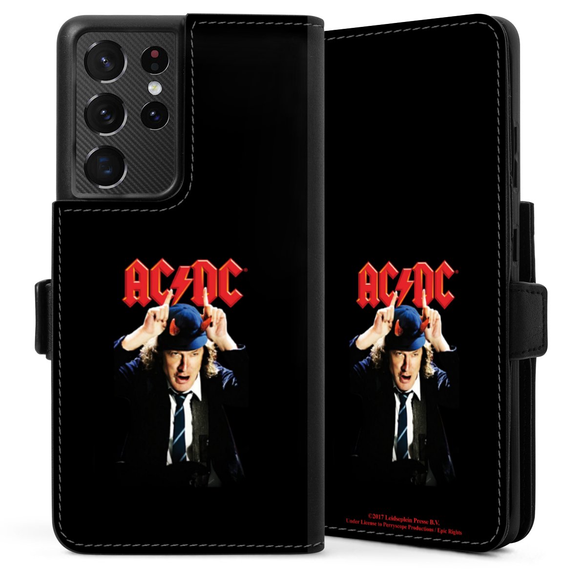 Galaxy S21 Ultra 5G Handy Klapphülle Handyhülle aus Kunst Leder schwarz Flip Case Merchandise Acdc Riverplate Sideflip mit Lasche