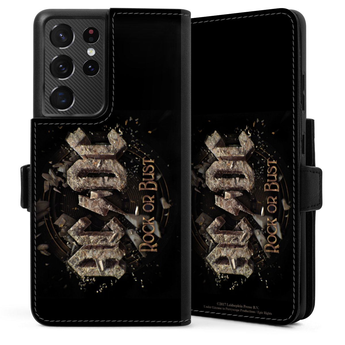 Galaxy S21 Ultra 5G Handy Klapphülle Handyhülle aus Kunst Leder schwarz Flip Case Acdc Official Licensed Product Rock Or Bust Sideflip mit Lasche