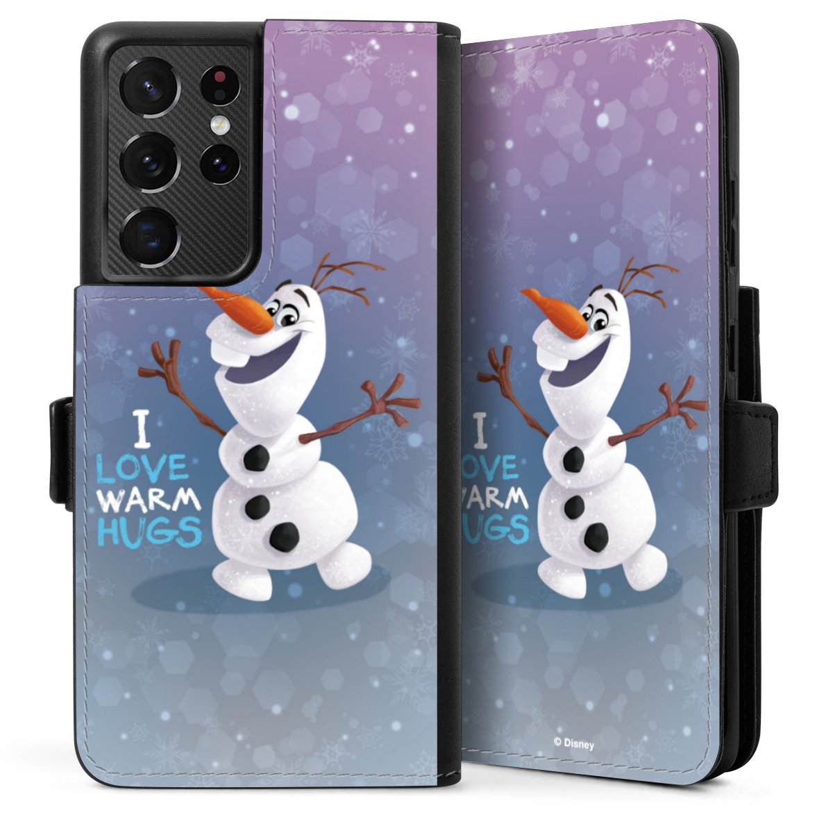 Galaxy S21 Ultra 5G Handy Klapphülle Handyhülle aus Kunst Leder schwarz Flip Case Frozen Frozen Olaf Official Licensed Product Sideflip mit Lasche