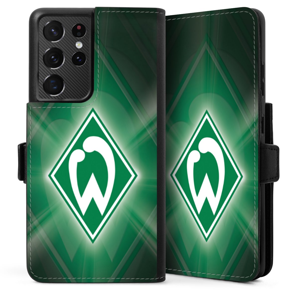 Galaxy S21 Ultra 5G Handy Klapphülle Handyhülle aus Kunst Leder schwarz Flip Case Sv Werder Bremen Official Licensed Product Coat Of Arms Sideflip mit Lasche