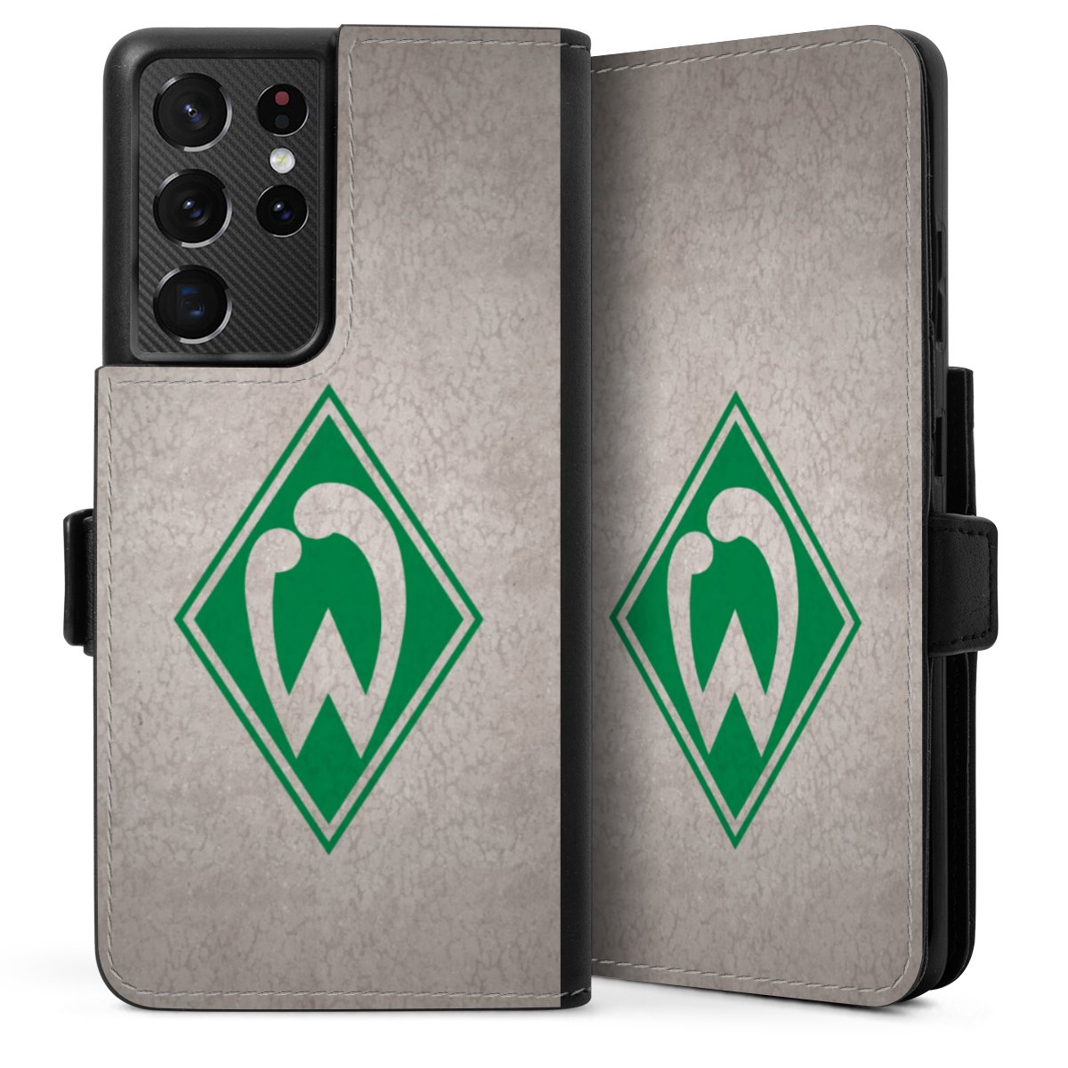 Galaxy S21 Ultra 5G Handy Klapphülle Handyhülle aus Kunst Leder schwarz Flip Case Sv Werder Bremen Concrete Official Licensed Product Sideflip mit Lasche