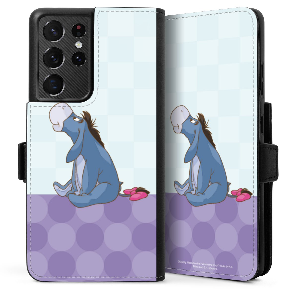 Galaxy S21 Ultra 5G Handy Klapphülle Handyhülle aus Kunst Leder schwarz Flip Case Disney Donkey Winnie The Pooh Sideflip mit Lasche