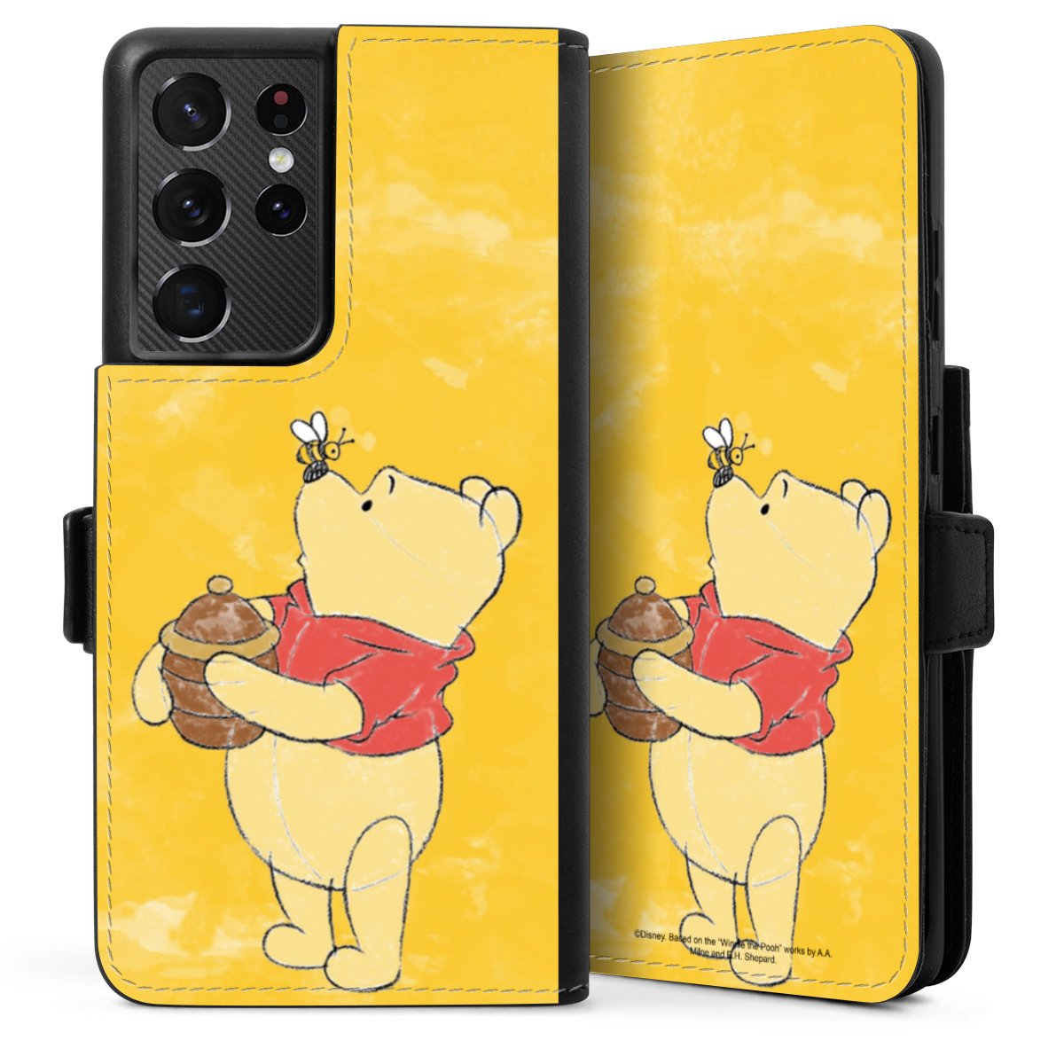 Galaxy S21 Ultra 5G Handy Klapphülle Handyhülle aus Kunst Leder schwarz Flip Case Official Licensed Product Winnie The Pooh Disney Sideflip mit Lasche