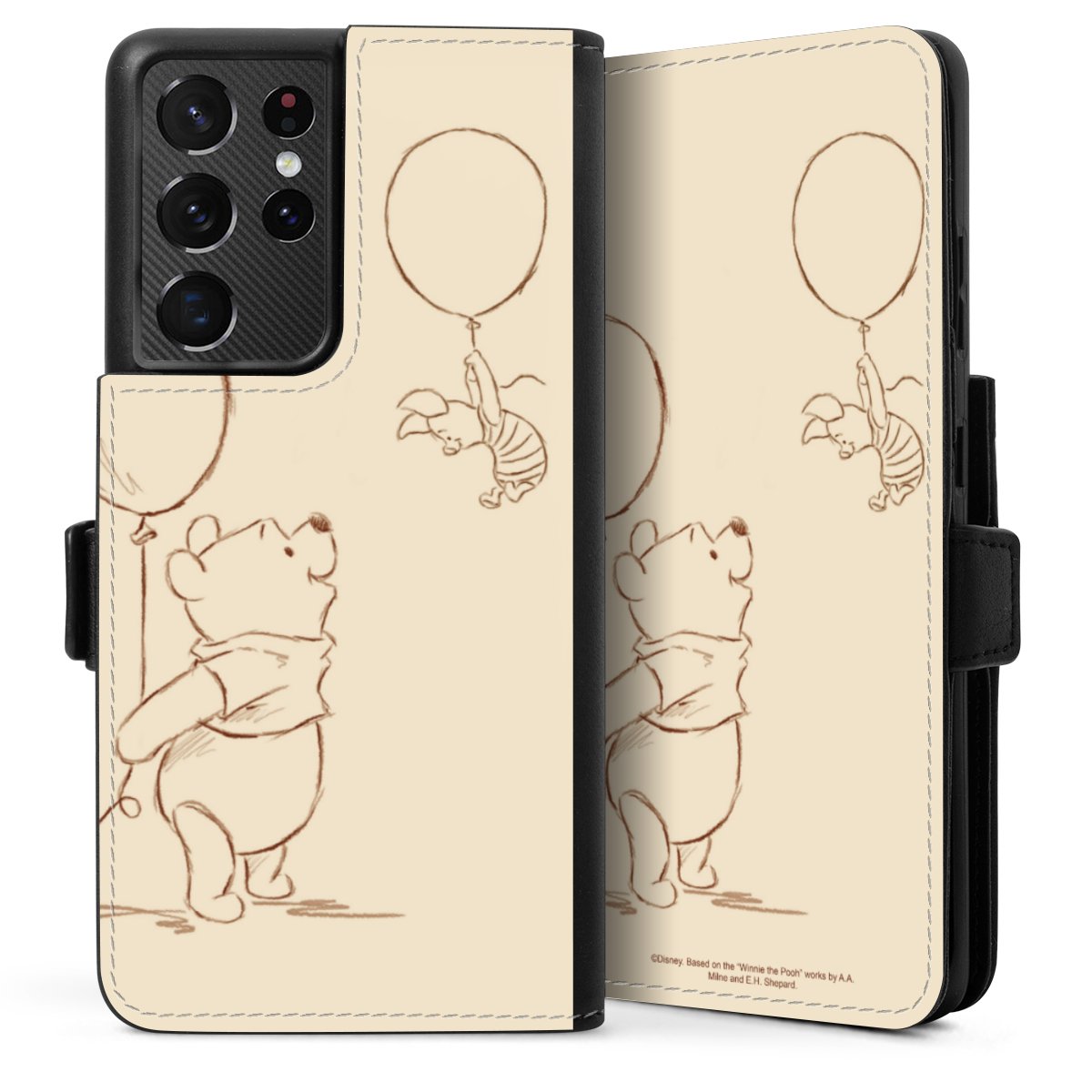 Galaxy S21 Ultra 5G Handy Klapphülle Handyhülle aus Kunst Leder schwarz Flip Case Official Licensed Product Winnie The Pooh Disney Sideflip mit Lasche