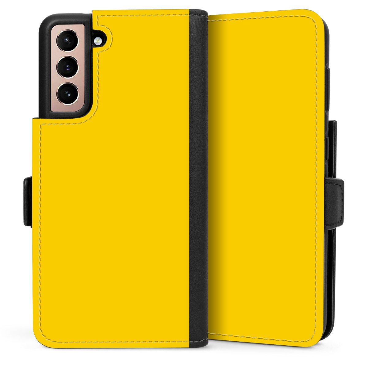 Galaxy S21 5G Handy Klapphülle Handyhülle aus Kunst Leder schwarz Flip Case Yellow Unicoloured Colour Sideflip mit Lasche