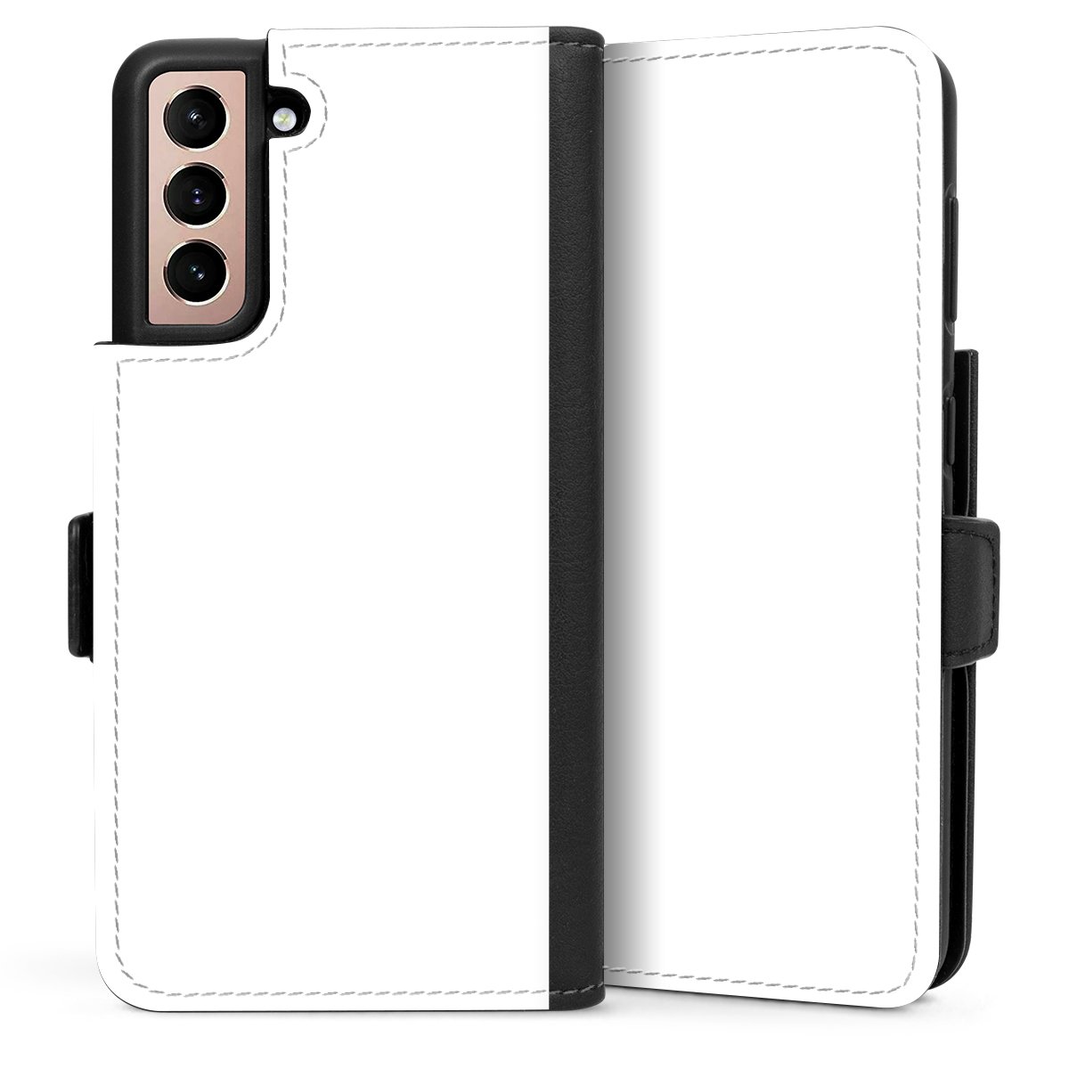 Galaxy S21 5G Handy Klapphülle Handyhülle aus Kunst Leder schwarz Flip Case Unicoloured Colour White Sideflip mit Lasche