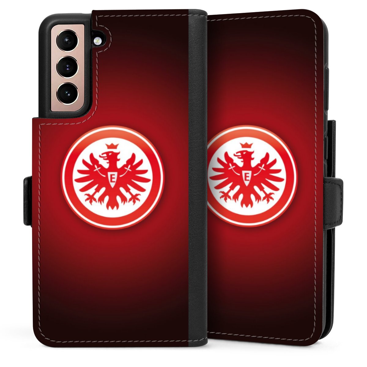 Galaxy S21 5G Handy Klapphülle Handyhülle aus Kunst Leder schwarz Flip Case Eintracht Frankfurt Official Licensed Product Coat Of Arms Sideflip mit Lasche