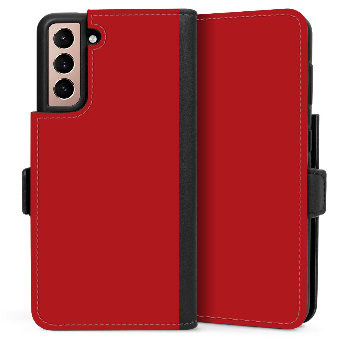 Galaxy S21 5G Handy Klapphülle Handyhülle aus Kunst Leder schwarz Flip Case Colour Unicoloured Red Sideflip mit Lasche