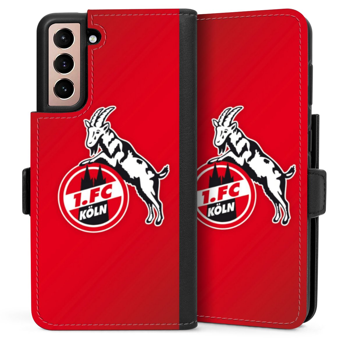 Galaxy S21 5G Handy Klapphülle Handyhülle aus Kunst Leder schwarz Flip Case Official Licensed Product Effzeh 1. Fc Köln Sideflip mit Lasche