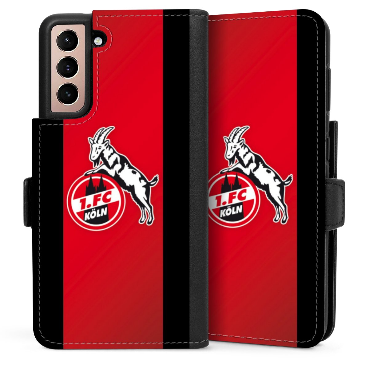 Galaxy S21 5G Handy Klapphülle Handyhülle aus Kunst Leder schwarz Flip Case Official Licensed Product Billy Goat Hennes 1. Fc Köln Sideflip mit Lasche