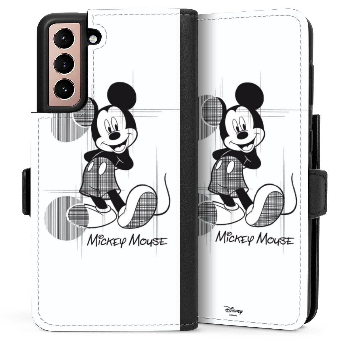 Galaxy S21 5G Handy Klapphülle Handyhülle aus Kunst Leder schwarz Flip Case Disney Official Licensed Product Mickey Mouse Sideflip mit Lasche