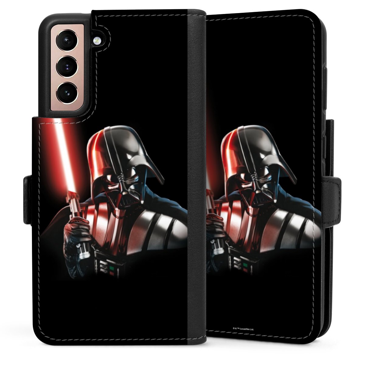 Galaxy S21 5G Handy Klapphülle Handyhülle aus Kunst Leder schwarz Flip Case Star Wars Merchandise Darth Vader Sideflip mit Lasche