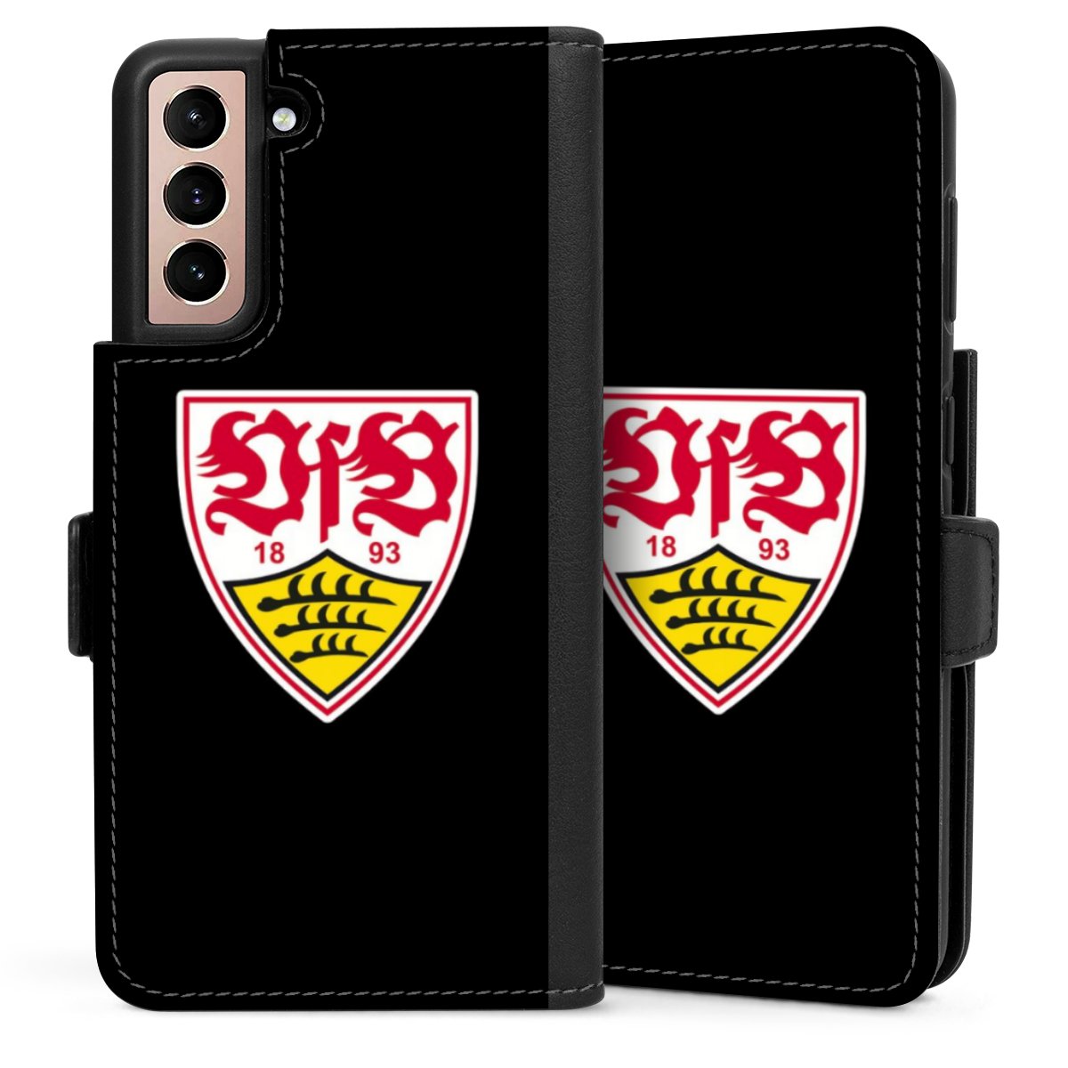 Galaxy S21 5G Handy Klapphülle Handyhülle aus Kunst Leder schwarz Flip Case Vfb Stuttgart Official Licensed Product Coat Of Arms Sideflip mit Lasche