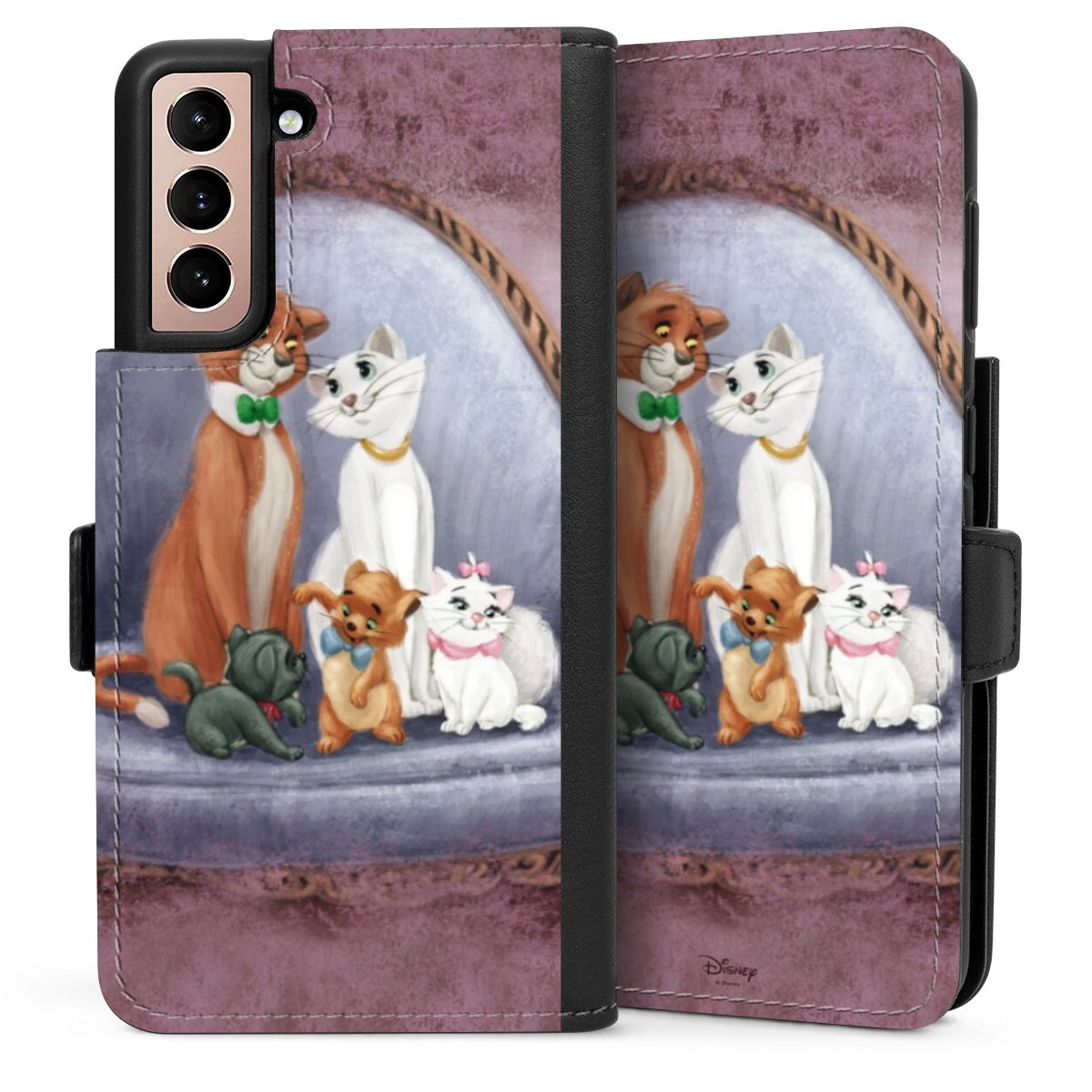 Galaxy S21 5G Handy Klapphülle Handyhülle aus Kunst Leder schwarz Flip Case Official Licensed Product Disney Aristocats Sideflip mit Lasche