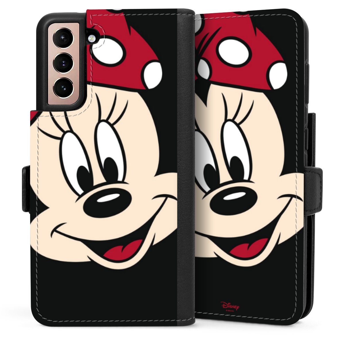 Galaxy S21 5G Handy Klapphülle Handyhülle aus Kunst Leder schwarz Flip Case Minnie Mouse Official Licensed Product Disney Sideflip mit Lasche