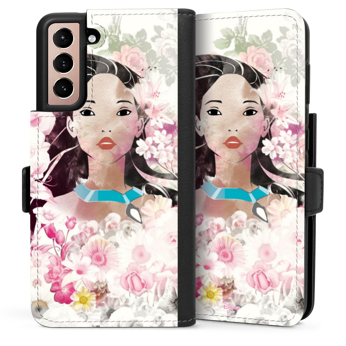 Galaxy S21 5G Handy Klapphülle Handyhülle aus Kunst Leder schwarz Flip Case Pocahontas Official Licensed Product Disney Sideflip mit Lasche