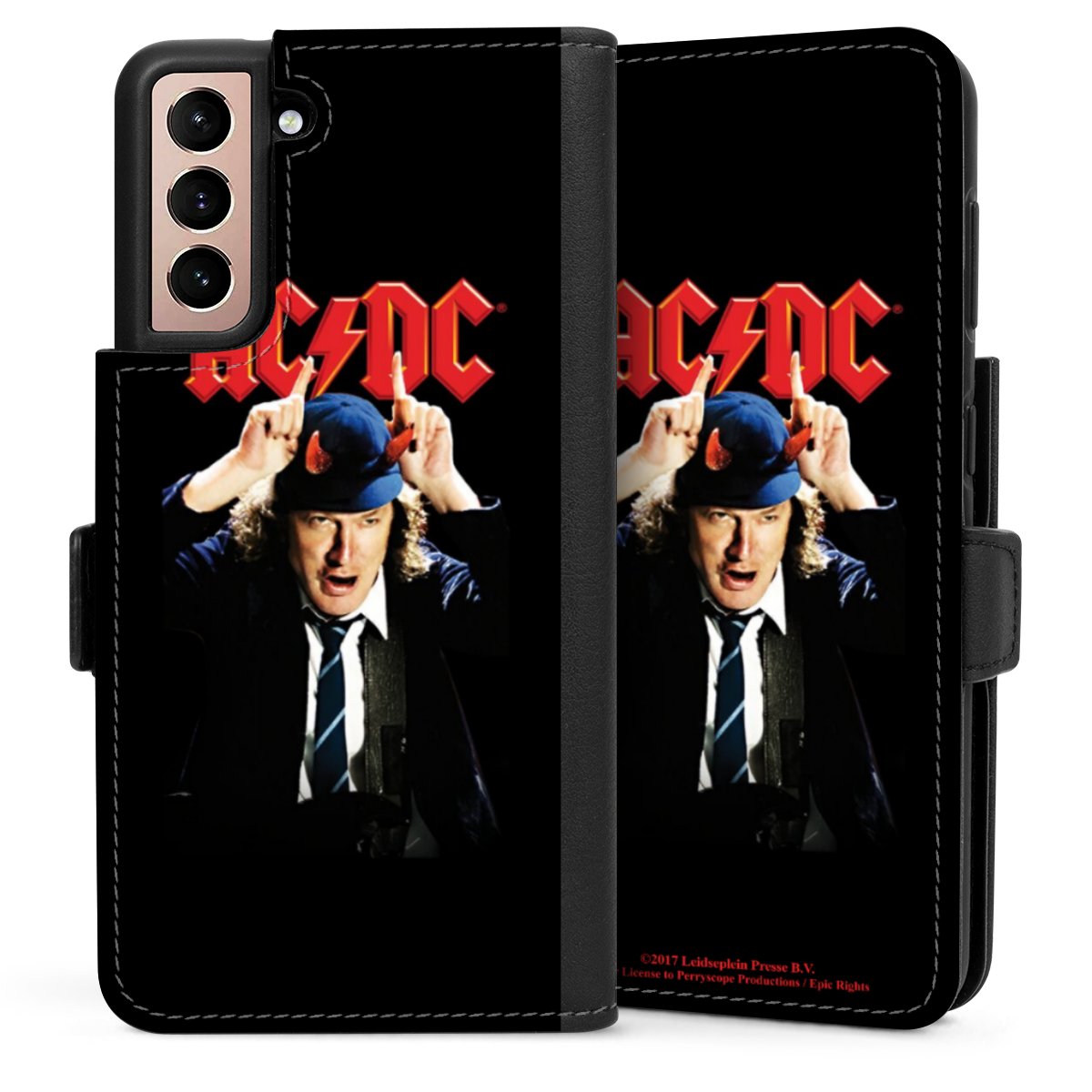 Galaxy S21 5G Handy Klapphülle Handyhülle aus Kunst Leder schwarz Flip Case Merchandise Acdc Riverplate Sideflip mit Lasche