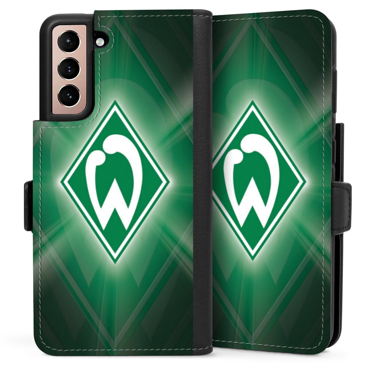 Galaxy S21 5G Handy Klapphülle Handyhülle aus Kunst Leder schwarz Flip Case Sv Werder Bremen Official Licensed Product Coat Of Arms Sideflip mit Lasche