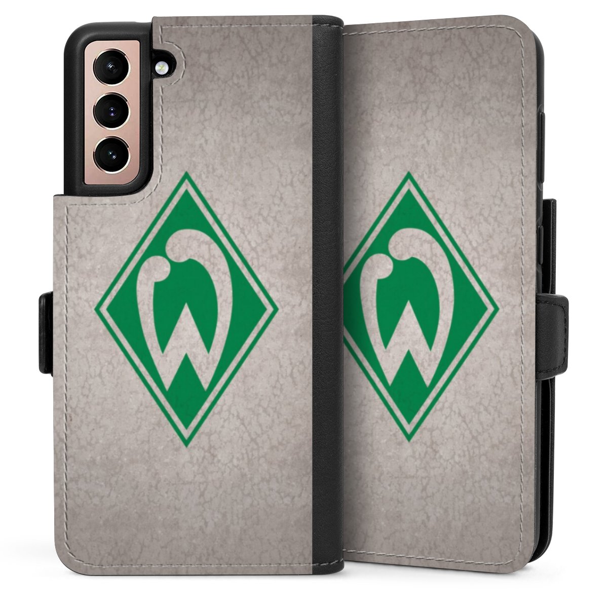 Galaxy S21 5G Handy Klapphülle Handyhülle aus Kunst Leder schwarz Flip Case Sv Werder Bremen Concrete Official Licensed Product Sideflip mit Lasche