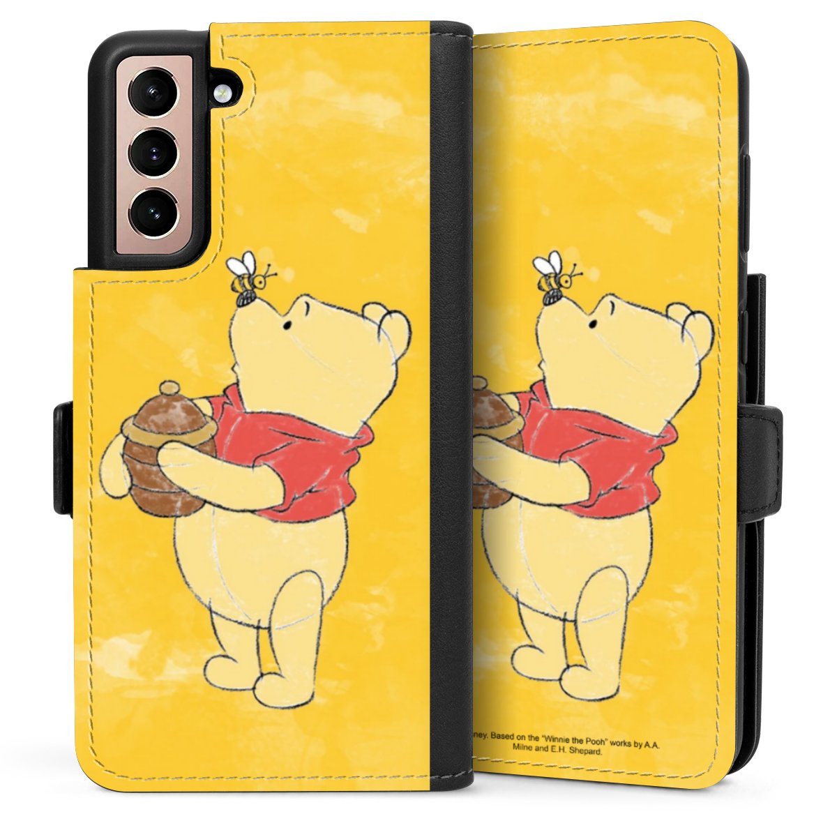 Galaxy S21 5G Handy Klapphülle Handyhülle aus Kunst Leder schwarz Flip Case Official Licensed Product Winnie The Pooh Disney Sideflip mit Lasche