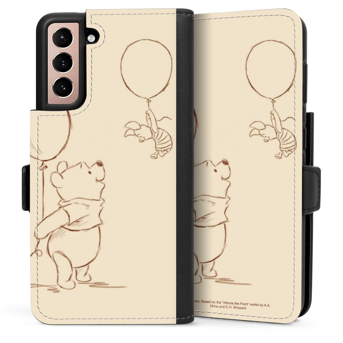 Galaxy S21 5G Handy Klapphülle Handyhülle aus Kunst Leder schwarz Flip Case Official Licensed Product Winnie The Pooh Disney Sideflip mit Lasche