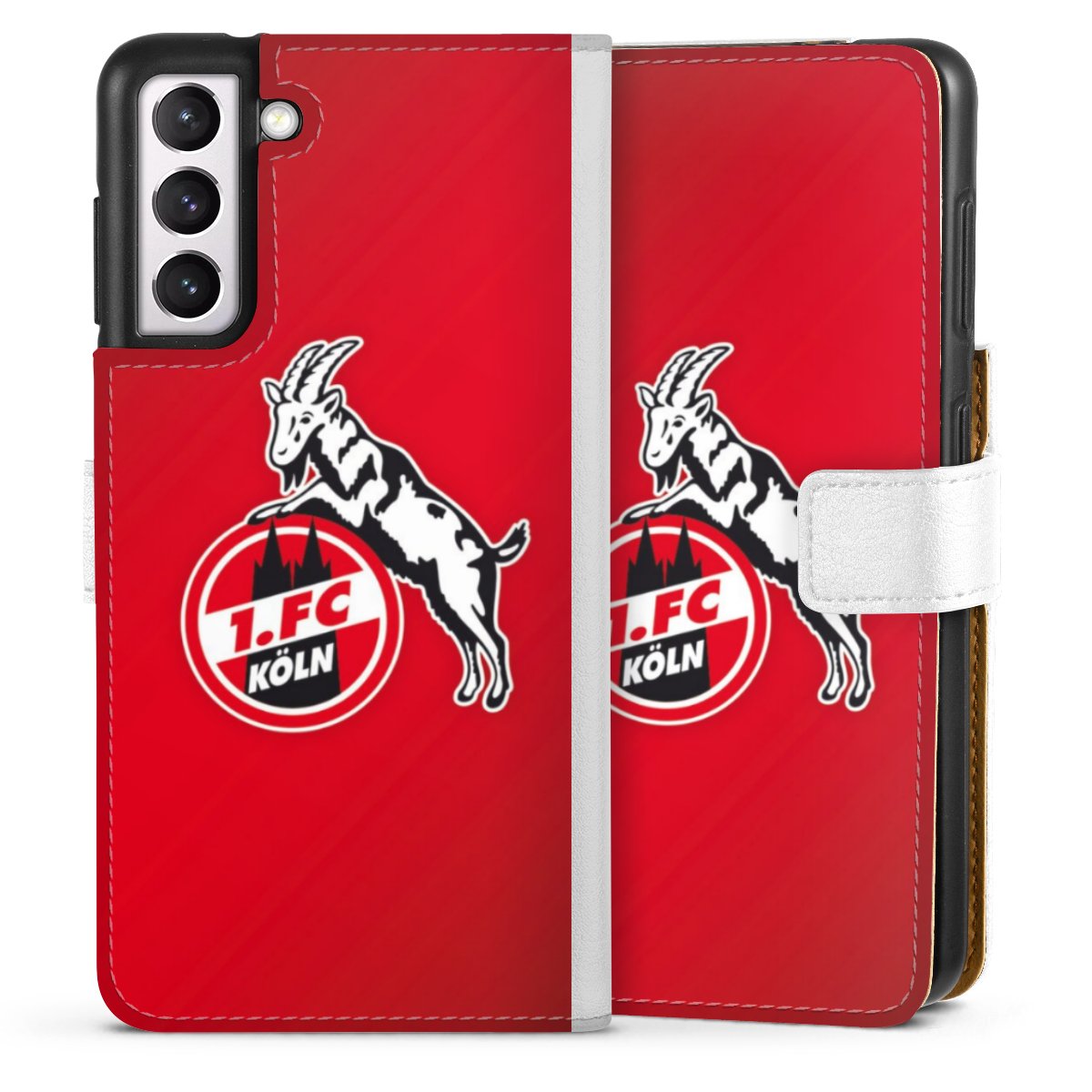 Galaxy S21 5G Handy Klapphülle Handyhülle aus Kunst Leder weiß Flip Case Official Licensed Product Effzeh 1. Fc Köln Sideflip mit Lasche