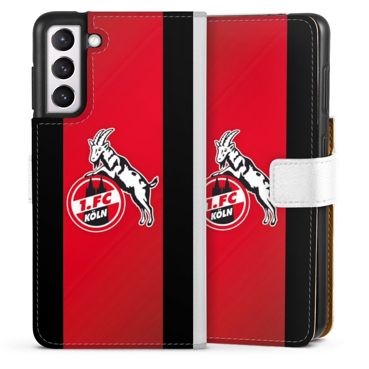 Galaxy S21 5G Handy Klapphülle Handyhülle aus Kunst Leder weiß Flip Case Official Licensed Product Billy Goat Hennes 1. Fc Köln Sideflip mit Lasche