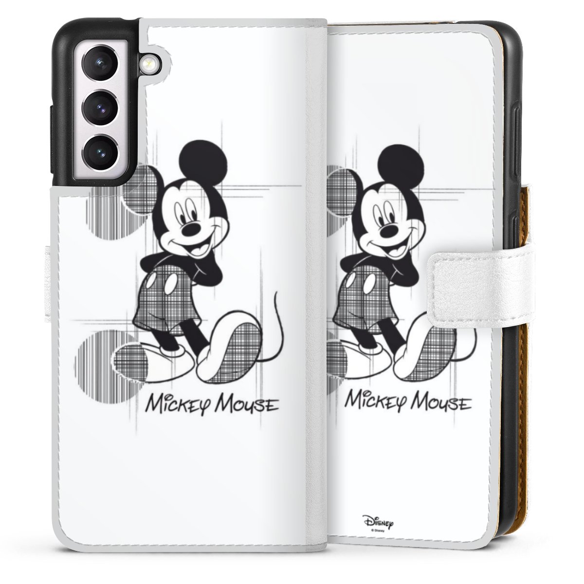 Galaxy S21 5G Handy Klapphülle Handyhülle aus Kunst Leder weiß Flip Case Disney Official Licensed Product Mickey Mouse Sideflip mit Lasche