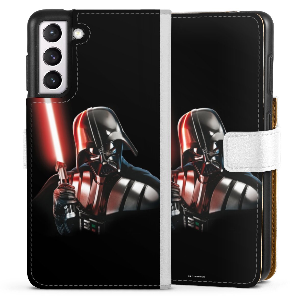 Galaxy S21 5G Handy Klapphülle Handyhülle aus Kunst Leder weiß Flip Case Star Wars Merchandise Darth Vader Sideflip mit Lasche