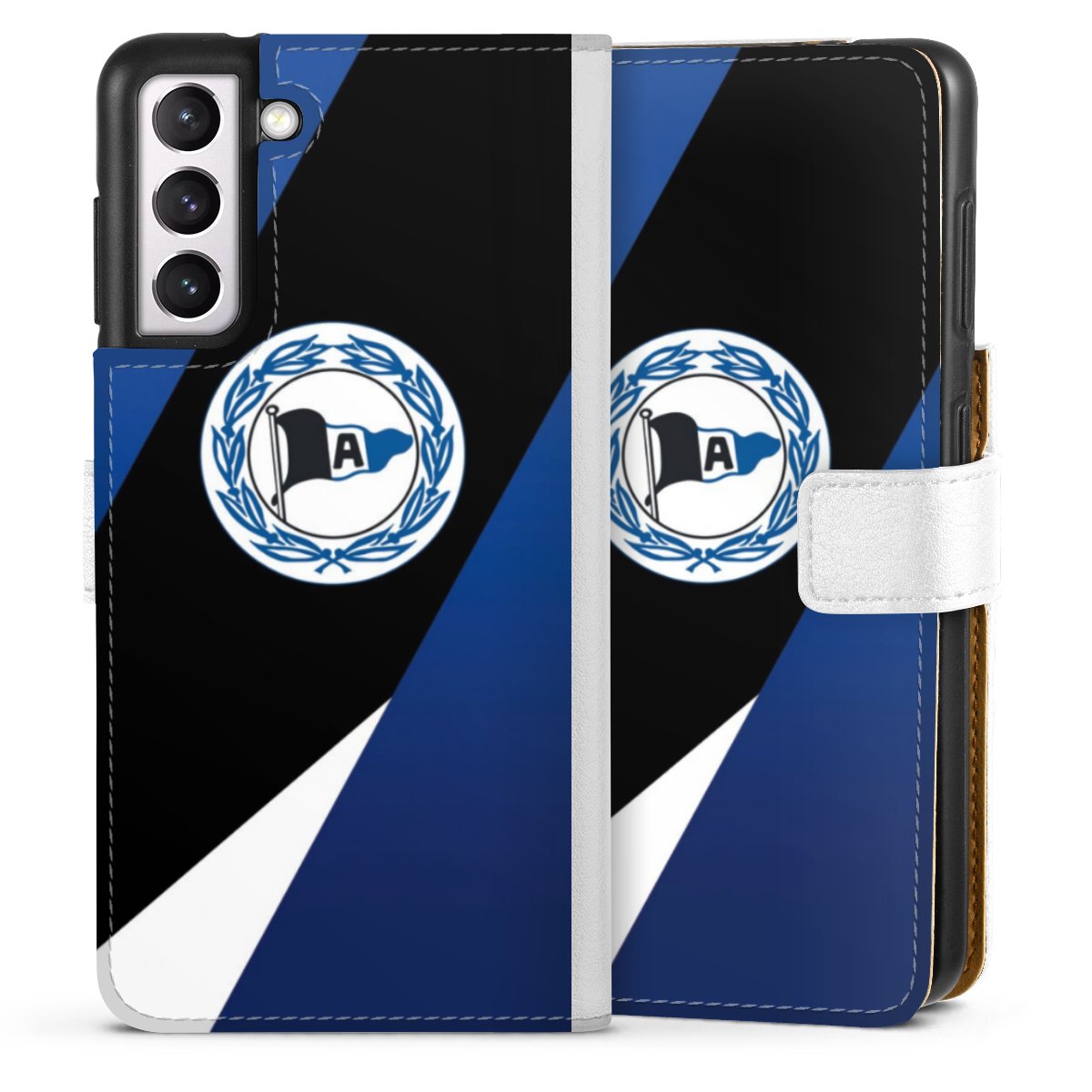 Galaxy S21 5G Handy Klapphülle Handyhülle aus Kunst Leder weiß Flip Case Official Licensed Product Arminia Bielefeld Dsc Sideflip mit Lasche