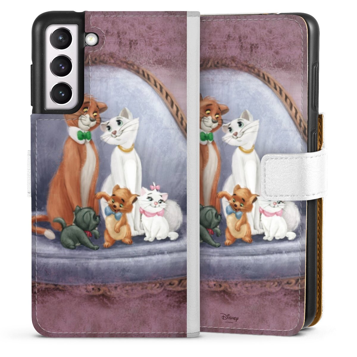 Galaxy S21 5G Handy Klapphülle Handyhülle aus Kunst Leder weiß Flip Case Official Licensed Product Disney Aristocats Sideflip mit Lasche