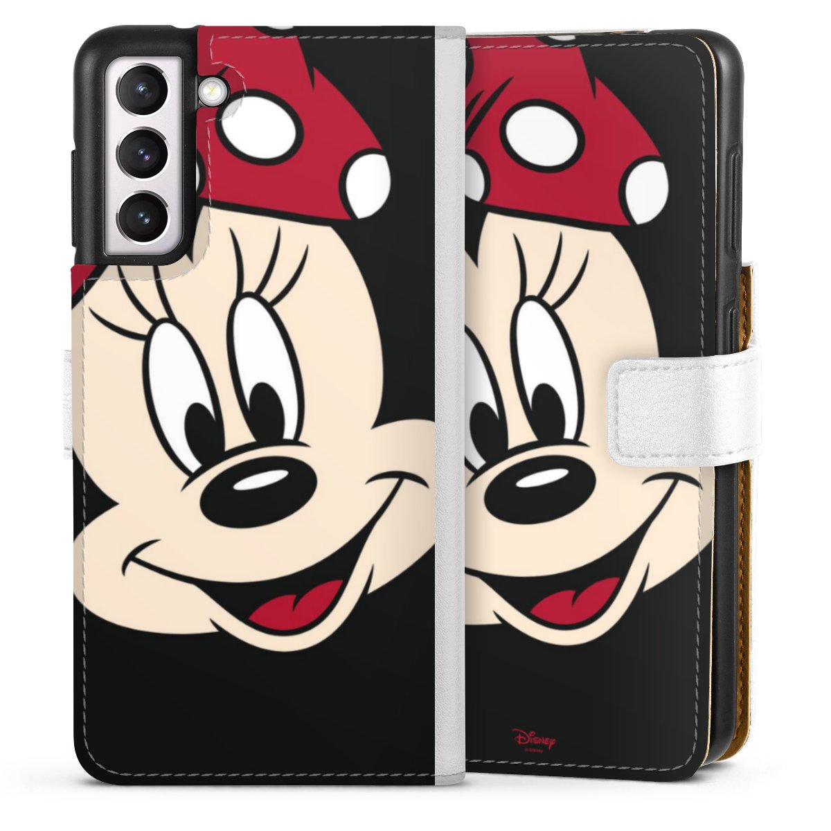 Galaxy S21 5G Handy Klapphülle Handyhülle aus Kunst Leder weiß Flip Case Minnie Mouse Official Licensed Product Disney Sideflip mit Lasche