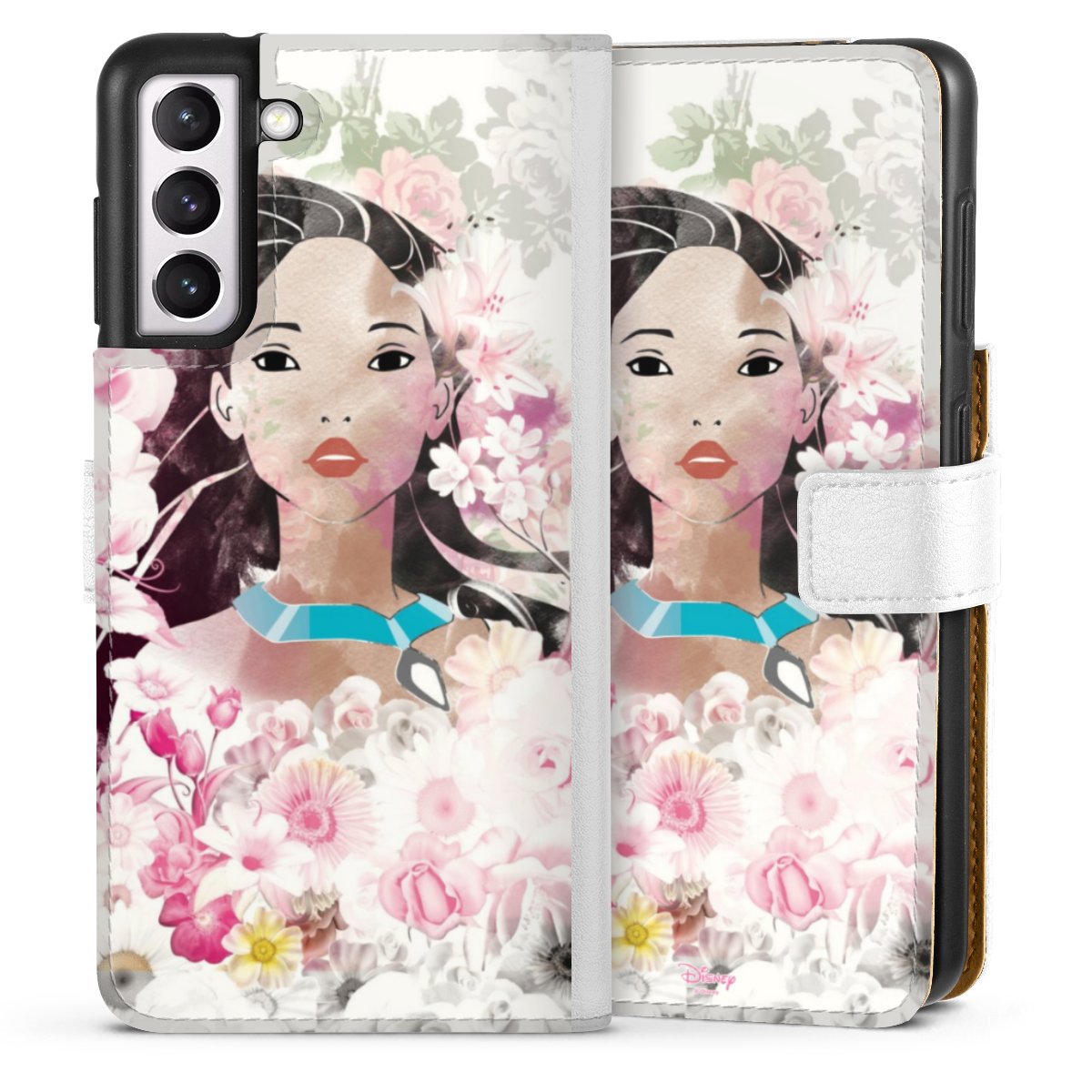 Galaxy S21 5G Handy Klapphülle Handyhülle aus Kunst Leder weiß Flip Case Pocahontas Official Licensed Product Disney Sideflip mit Lasche