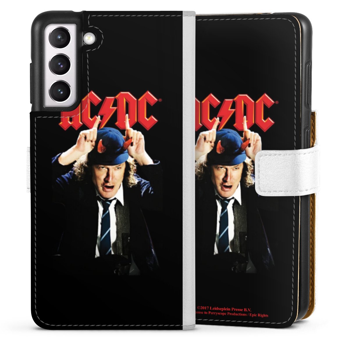 Galaxy S21 5G Handy Klapphülle Handyhülle aus Kunst Leder weiß Flip Case Merchandise Acdc Riverplate Sideflip mit Lasche